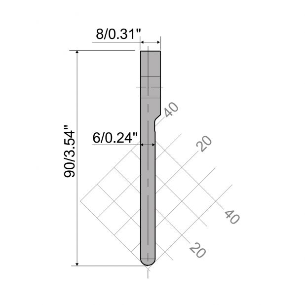 Oberwerkzeug R6 Hämmerle mit Höhe=90mm, α=°, Radius=3mm, Material=HRc 58-60, Max. Presskraft=1000kN/m.
