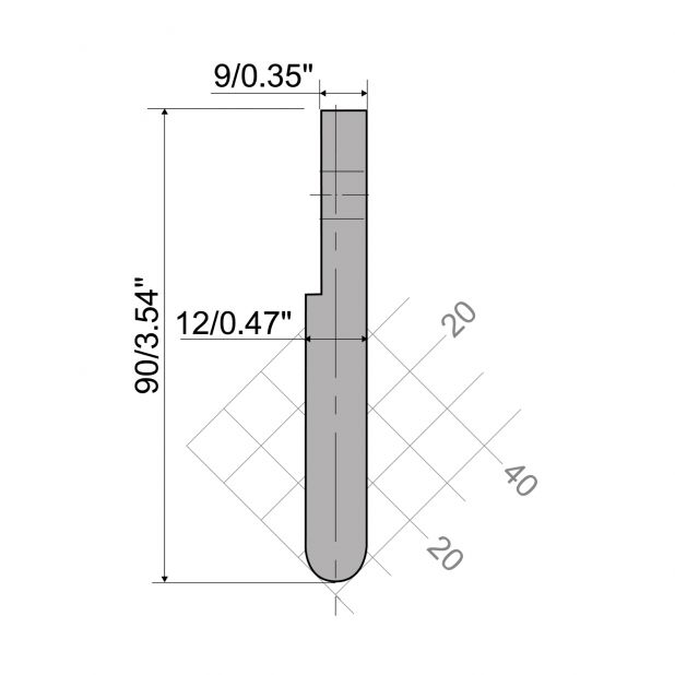 Oberwerkzeug R6 Hämmerle mit Höhe=90mm, α=°, Radius=6mm, Material=HRc 58-60, Max. Presskraft=1000kN/m.