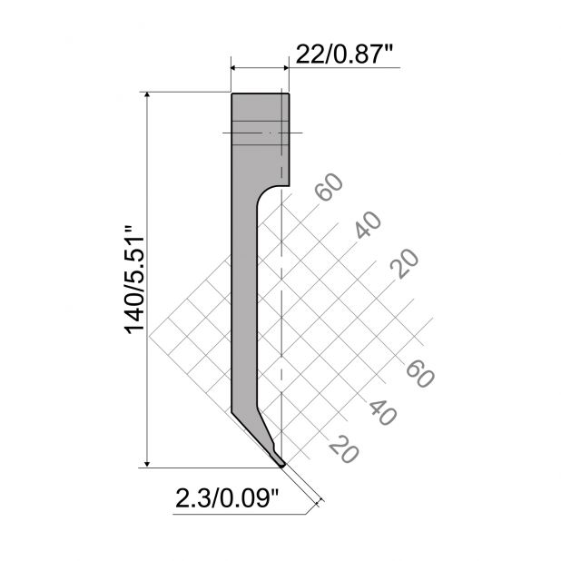 Oberwerkzeug R6 Hämmerle mit Höhe=140mm, α=85°, Radius=1mm, Material=42cr, Max. Presskraft=250kN/m.