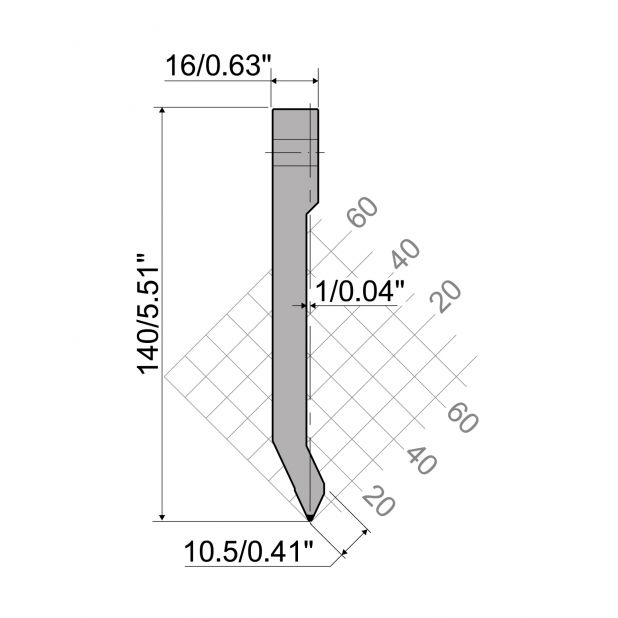 Oberwerkzeug R6 Hämmerle mit Höhe=140mm, α=50°, Radius=1mm, Material=42cr, Max. Presskraft=1000kN/m.