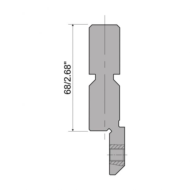 Oberwerkzeug R6 Hämmerle mit Höhe=68mm, α=°, Radius=mm, Material=c45, Max. Presskraft=1000kN/m.