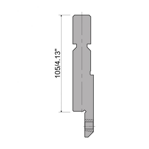 Oberwerkzeug R6 Hämmerle mit Höhe=105mm, α=°, Radius=mm, Material=c45, Max. Presskraft=1000kN/m.