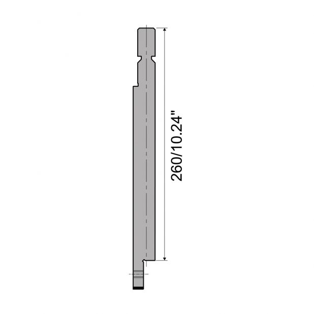 Oberwerkzeug R6 Hämmerle mit Höhe=260mm, α=°, Radius=mm, Material=c45, Max. Presskraft=1000kN/m.