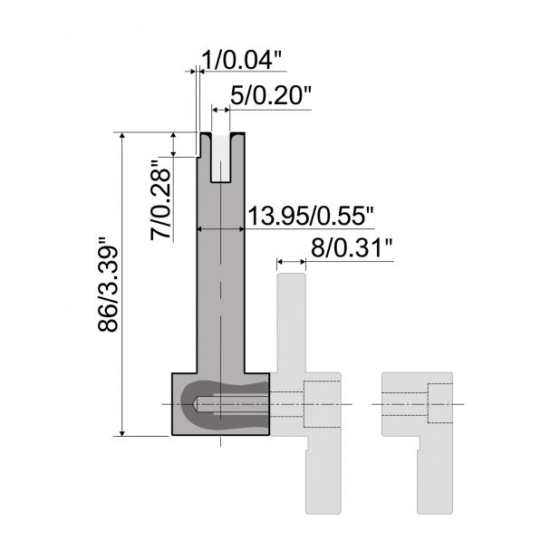 Matrize R6 Hämmerle mit Höhe=86mm, Radius=0.6mm, Material=42cr, Max. Presskraft=250kN/m.