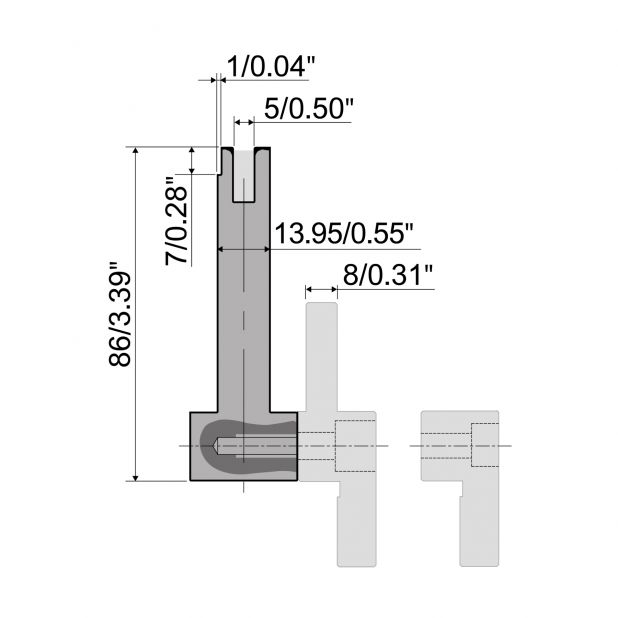 Matrize R6 Hämmerle mit Höhe=86mm, Radius=2mm, Material=42cr, Max. Presskraft=350kN/m.