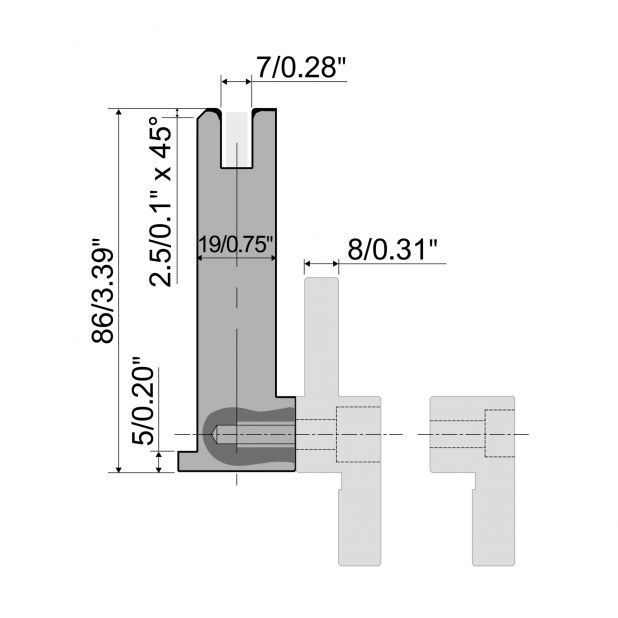 Matrize R6 Hämmerle mit Höhe=86mm, Radius=1mm, Material=42cr, Max. Presskraft=500kN/m.