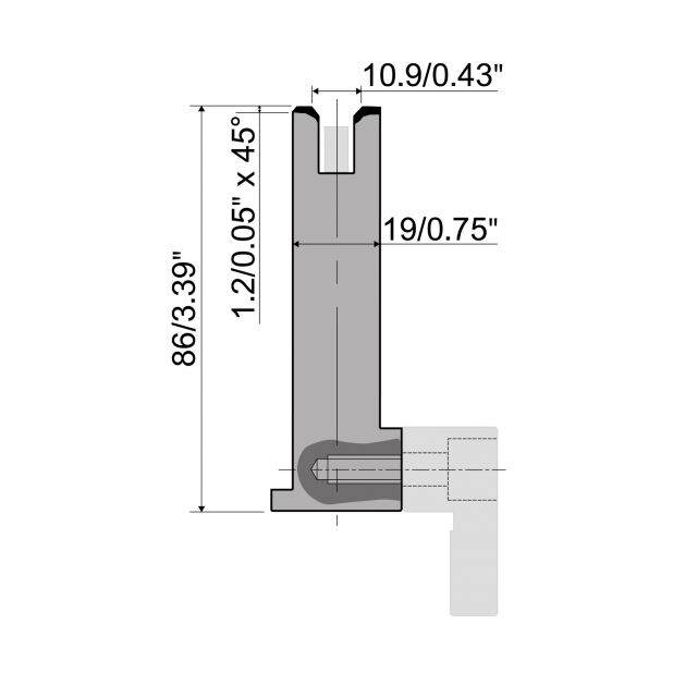 Matrize R6 Hämmerle mit Höhe=86mm, Radius=1mm, Material=42cr, Max. Presskraft=550kN/m.