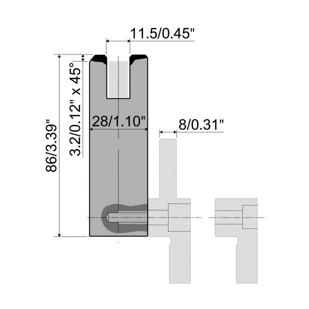 Matrize R6 Hämmerle mit Höhe=86mm, Radius=1.5mm, Material=C45, Max. Presskraft=500kN/m.