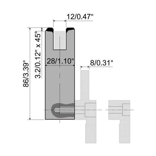 Matrize R6 Hämmerle mit Höhe=86mm, Radius=3mm, Material=C45, Max. Presskraft=500kN/m.