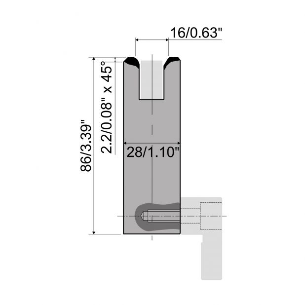 Matrize R6 Hämmerle mit Höhe=86mm, Radius=3.5mm, Material=C45, Max. Presskraft=500kN/m.