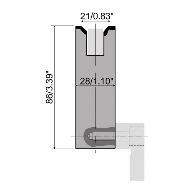 Matrize R6 Hämmerle mit Höhe=86mm, Radius=3.5mm, Material=C45, Max. Presskraft=500kN/m.