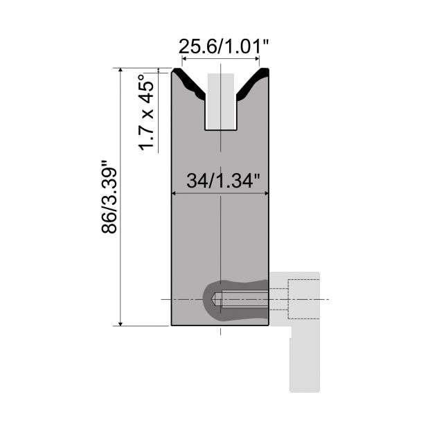Matrize R6 Hämmerle mit Höhe=86mm, Radius=2mm, Material=C45, Max. Presskraft=750kN/m.