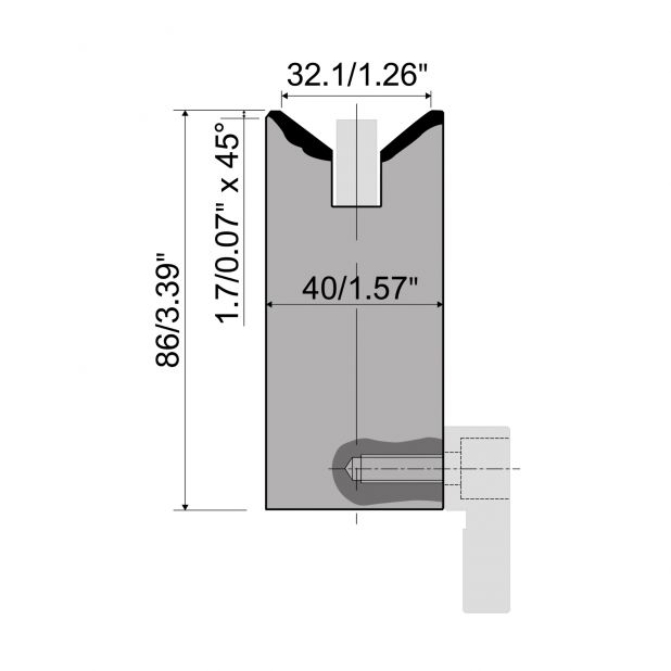 Matrize R6 Hämmerle mit Höhe=86mm, Radius=2mm, Material=C45, Max. Presskraft=1200kN/m.