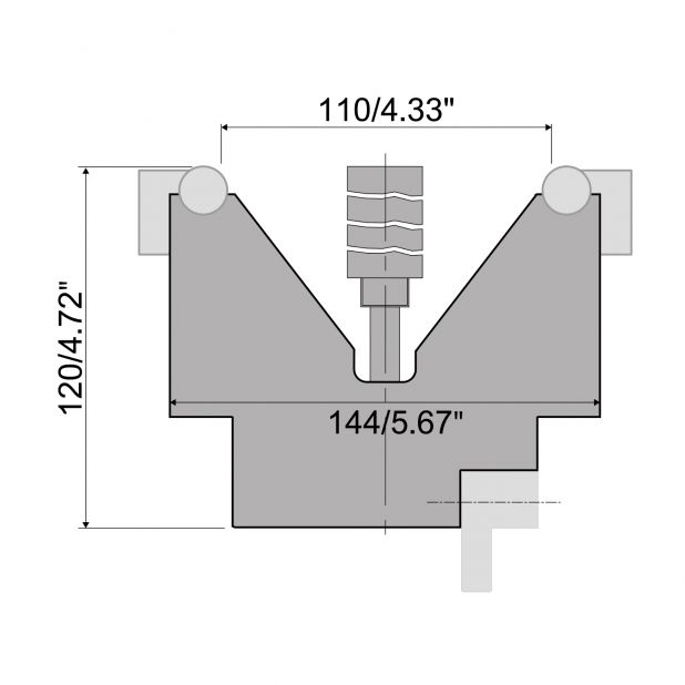 Matrize R6 Hämmerle mit Höhe=120mm, Radius=8mm, Material=C45, Max. Presskraft=1500kN/m.