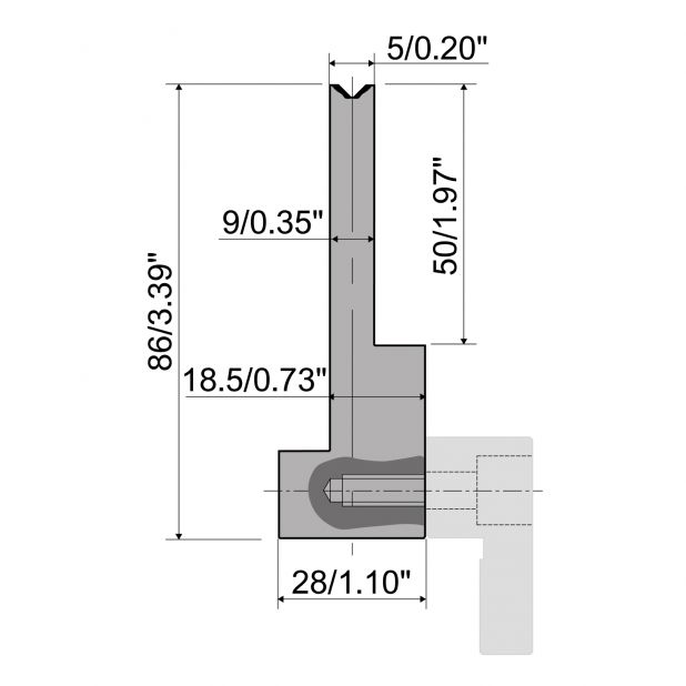 Matrize R6 Hämmerle mit Höhe=86mm, α=90°, Material=42cr, Max. Presskraft=1000kN/m.