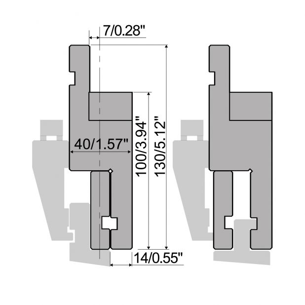 Zwischenstück Typ R1, mit Arbeitshöhe=100mm, Material=C45, Max. Presskraft=1000kN/m.