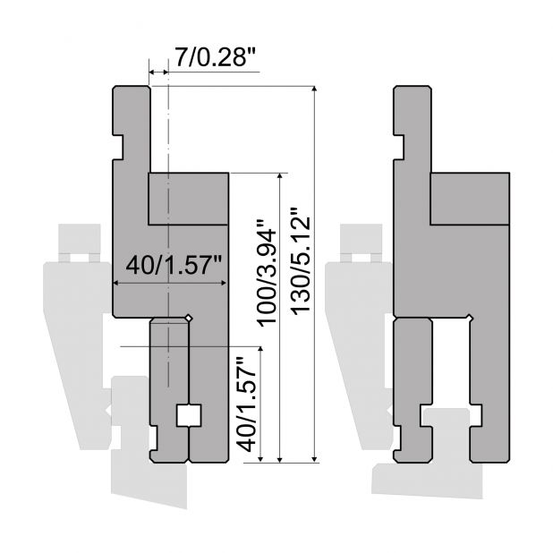 Zwischenstück Typ R1, mit Arbeitshöhe=100mm, Material=C45, Max. Presskraft=1000kN/m.