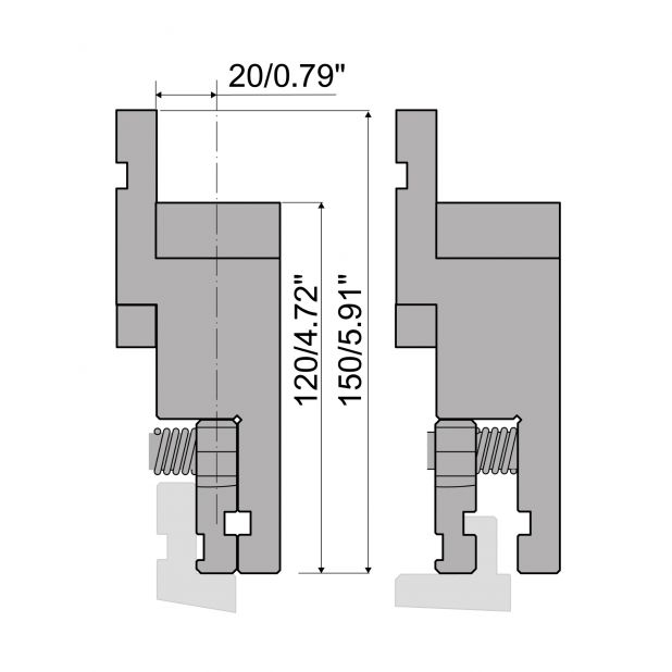 Zwischenstück Typ R1, mit Arbeitshöhe=120mm, Material=C45, Max. Presskraft=1000kN/m.