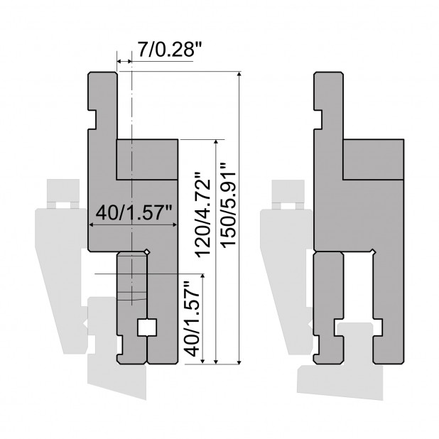 Zwischenstück Typ R5, mit Arbeitshöhe=120mm, Material=C45, Max. Presskraft=1000kN/m.