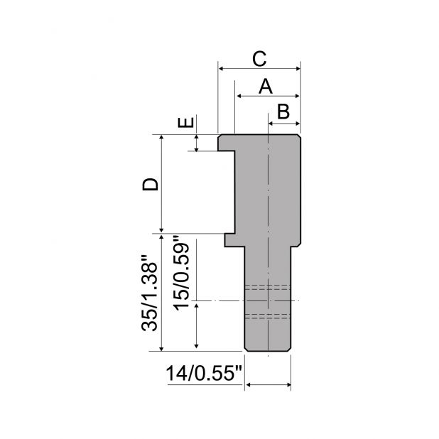 Angeschraubter Oberwerkzeugadapter Material= C45. Max. Presskraft=1000kN/m.