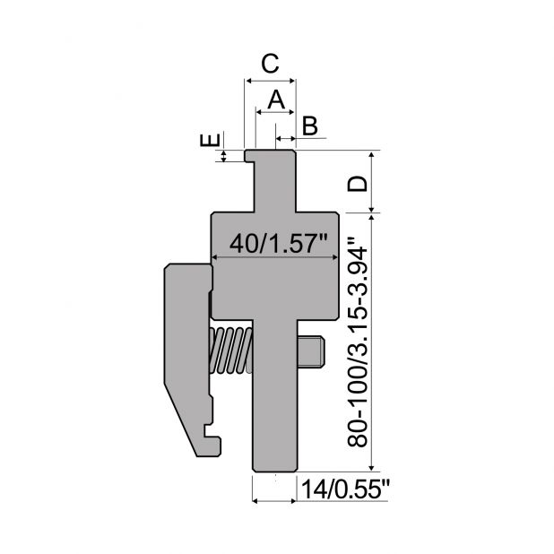 Oberwerkzeugadapter mit Arbeitshöhe=80-100mm, Material=C45, Max. Presskraft=1000kN/m.
