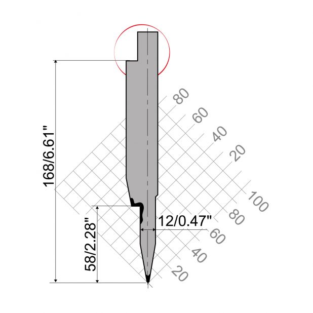 Zudrückwerkzeug R4 Serie W mit Höhe=-mm, α=20°, Radius=0,6mm, Material=42cr, Max. Presskraft=800-1000kN/m.