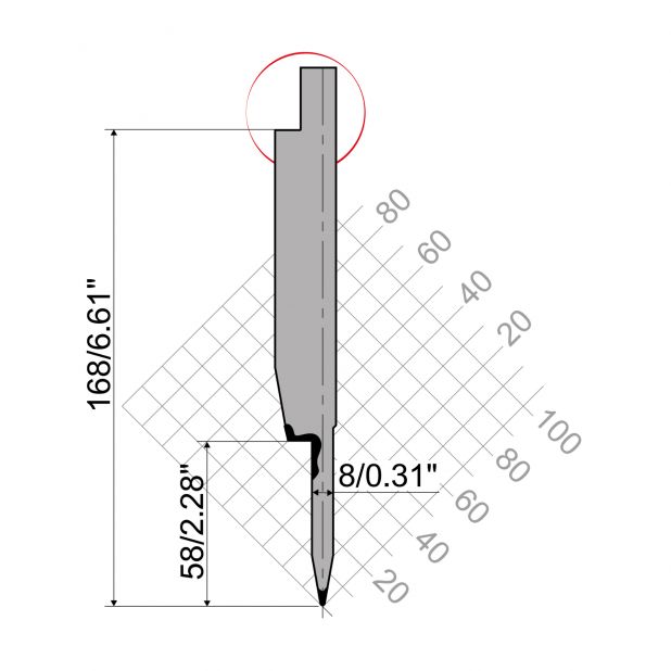 Zudrückwerkzeug R4 Serie Classic mit höhe=-mm, α=20°, Radius=0,6mm, Material=42cr, Max. Presskraft=800-100