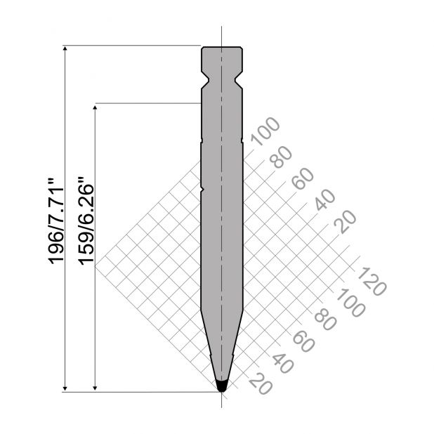 Oberwerkzeug R4 NEU Serie W mit Arbeitshöhe=159mm, α=26°, Radius=2mm, Material=42cr, Max. Presskraft=800kN/