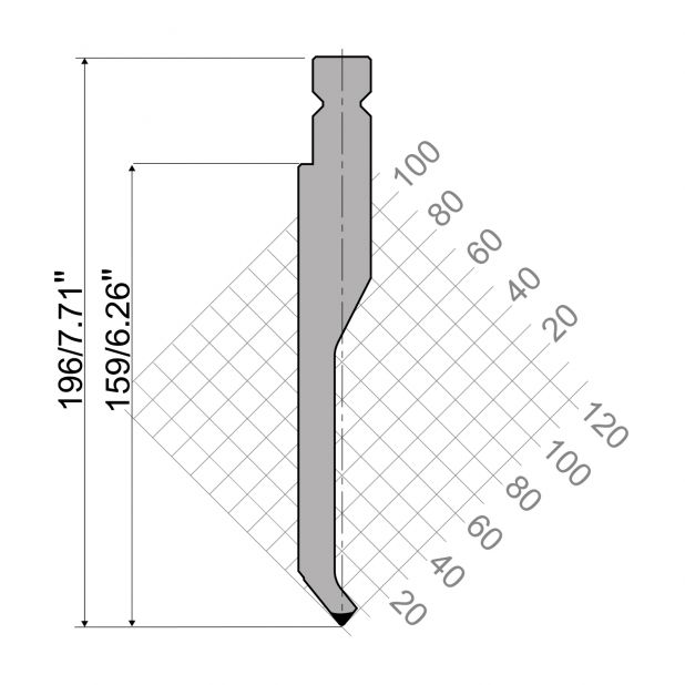 Oberwerkzeug R4 NEU Serie W mit Arbeitshöhe=159mm, α=78°, Radius=1mm, Material=42cr, Max. Presskraft=400kN/