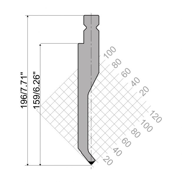 Oberwerkzeug R4 NEU Serie W mit Arbeitshöhe=159mm, α=78°, Radius=2mm, Material=42cr, Max. Presskraft=680kN/