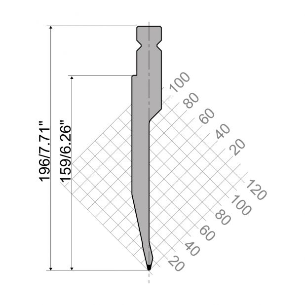 Oberwerkzeug R4 NEU Serie W mit Arbeitshöhe=159mm, α=26°, Radius=1mm, Material=42cr, Max. Presskraft=400kN/