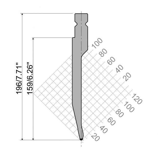 Oberwerkzeug R4 NEU Serie W mit Arbeitshöhe=159mm, α=26°, Radius=2mm, Material=42cr, Max. Presskraft=600kN/