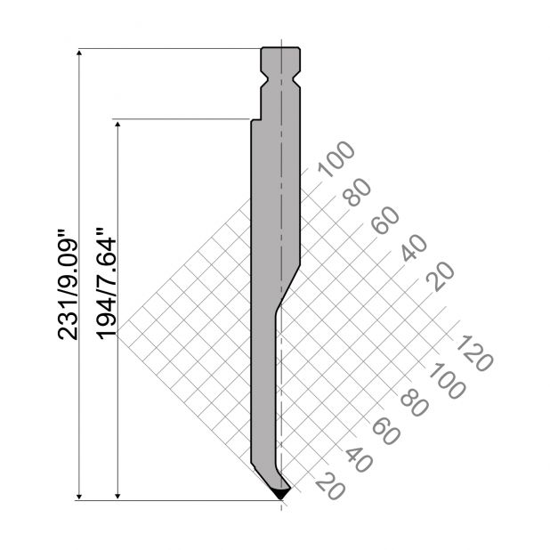 Oberwerkzeug R4 NEU Serie W mit Arbeitshöhe=194mm, α=78°, Radius=1mm, Material=42cr, Max. Presskraft=400kN/