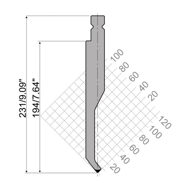 Oberwerkzeug R4 NEU Serie W mit Arbeitshöhe=194mm, α=78°, Radius=2mm, Material=42cr, Max. Presskraft=680kN/