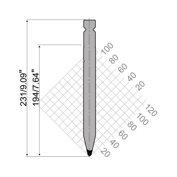 Oberwerkzeug R4 NEU Serie W mit Arbeitshöhe=194mm, α=26°, Radius=3mm, Material=42cr, Max. Presskraft=1200kN