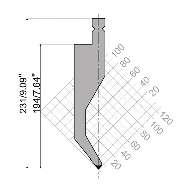 Oberwerkzeug R4 NEU Serie W mit Arbeitshöhe=194mm, α=78°, Radius=2mm, Material=42cr, Max. Presskraft=750kN/