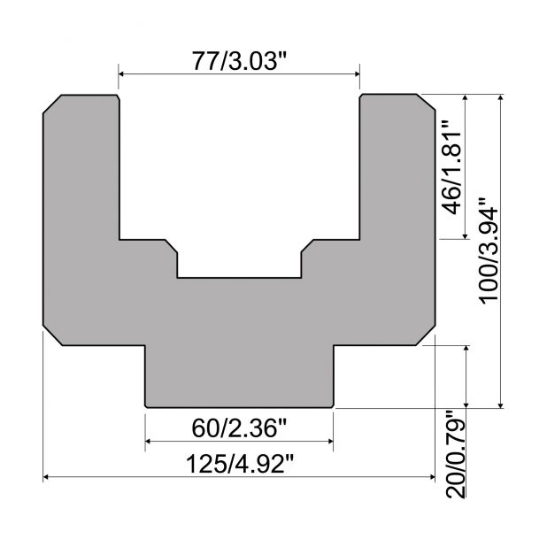 Halter in C45 für Polyurethan Einsätze, H=100 mm, Basis 60 mm.