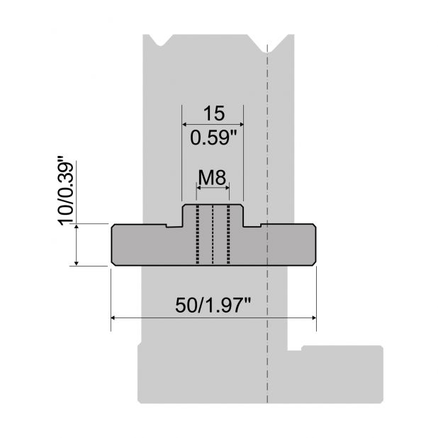 Zentrische 2-V Matrize R1 mit Höhe=15mm, Material=C45.