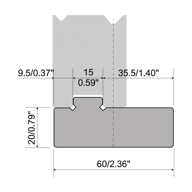 Zentrische 2-V Matrizen R1 mit Höhe=25mm, Material=C45.