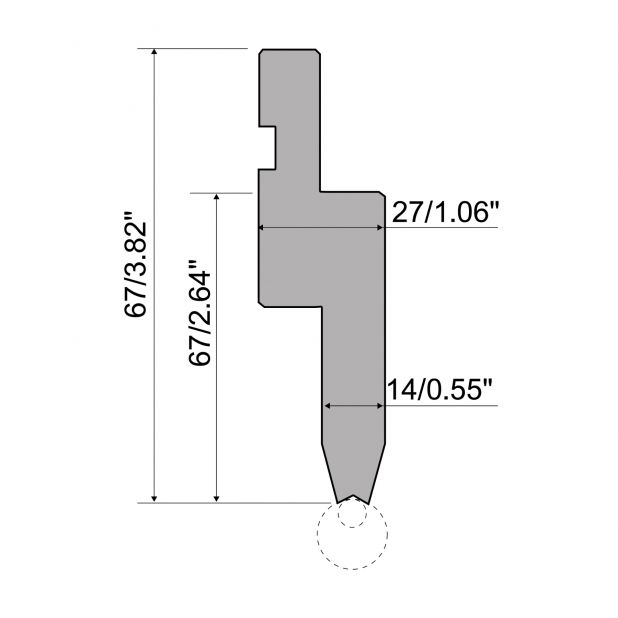 "Radius punch R1 European type TOP Serie with Working height=67mm, Radius=3-7.5mm, Material=C45, Max. load=400