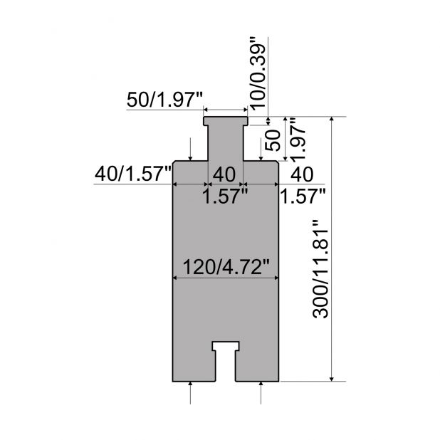 Schwerlast Oberwerkzeug mit einer Höhe von 300mm, 42CrMo4 Material: 900-1150 N/mm² und 1,2767: 830N/mm². Ma