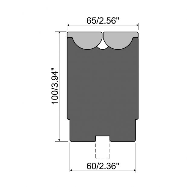 Rolla-V Matrize mit gefräster Nut  13 x 20 mm. Serie RVM - Material 42 Cr. - Tragkraft 2000 kN/m. - min. Bieg