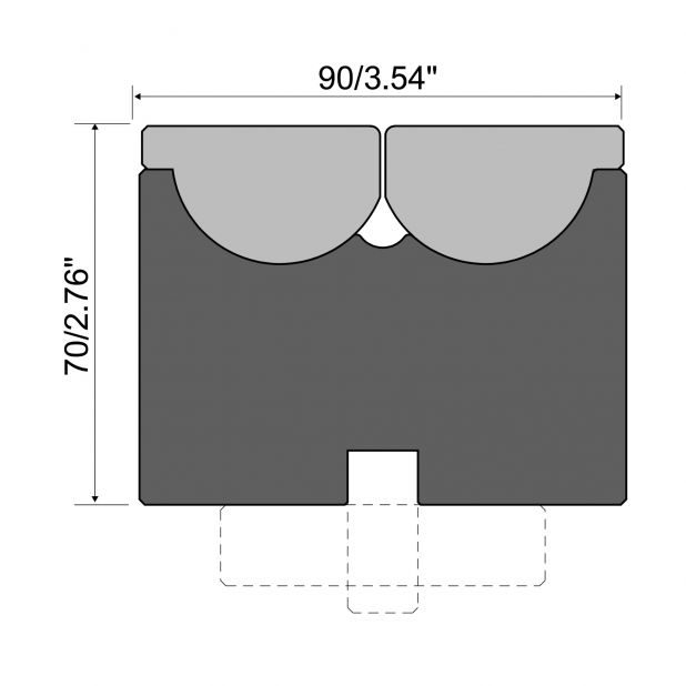 Rolla-V Matrize mit 90 mm Aufnahme. Serie RVM - Material 42 Cr. - Tragkraft 2500 kN/m. - min. Biegewinkel 47°