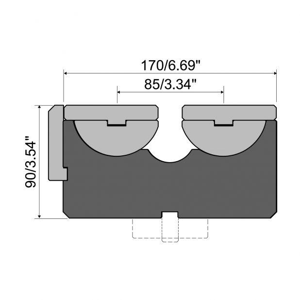 Rolla-V Matrize - Material 42 Cr. - Tragkraft 3000 kN/m. - min. Biegewinkel 73°