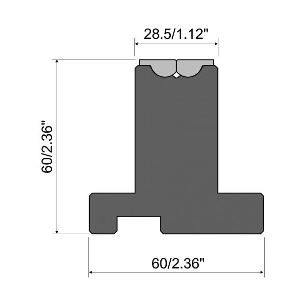 Rolla-V Matrize Serie RVP - Material 42 Cr. - Tragkraft 1000 kN/m. - min. Biegewinkel 35°.