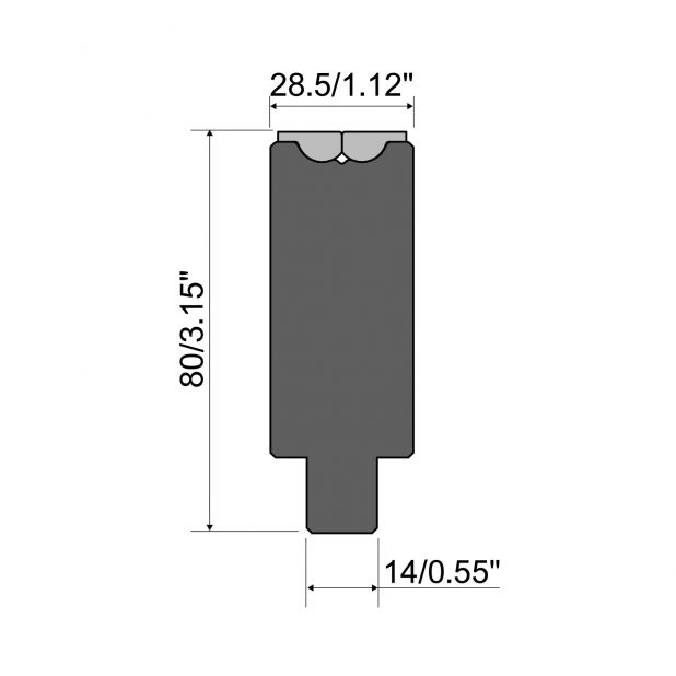 Rolla-V Matrize Serie RVP - Material 42 Cr. - Tragkraft 1000 kN/m. - min. Biegewinkel 35°.