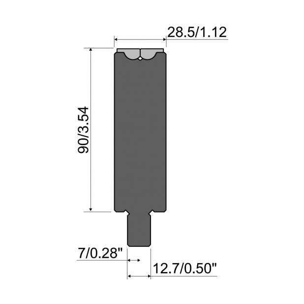 Rolla-V Matrize Serie RVT - Material 42 Cr. Tragkraft 1000 kN/m. min. Biegewinkel 35°.