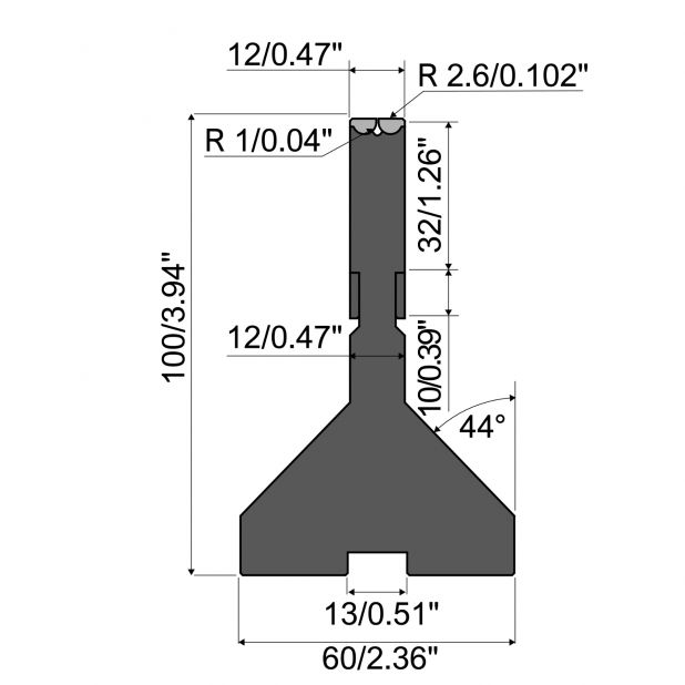 Rolla-V Matrize Serie XT - Material: 42 Cr. Tragkraft 500 kN/m. min. Biegewinkel 60°