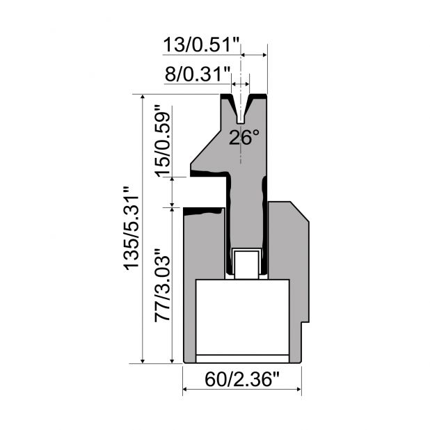 Pneumatische Zudrückmatrize R1 mit Arbeitshöhe=110mm, α=30°, Radius=1,5mm, Material=42Cr, Max. Presskraft=