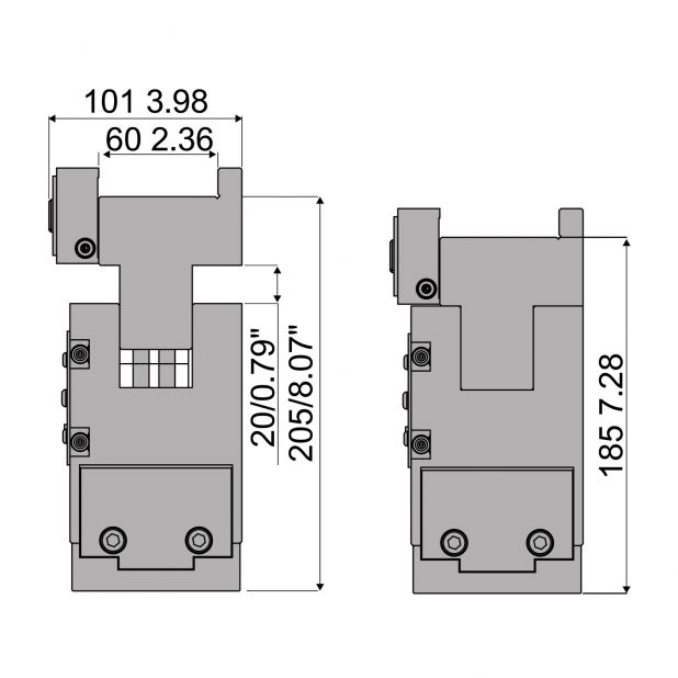 Motorisierter Zudrück- Bombiertisch in C45 gehärtet und geschliffen geeignet für Matrizen Typ R1, hydraulis